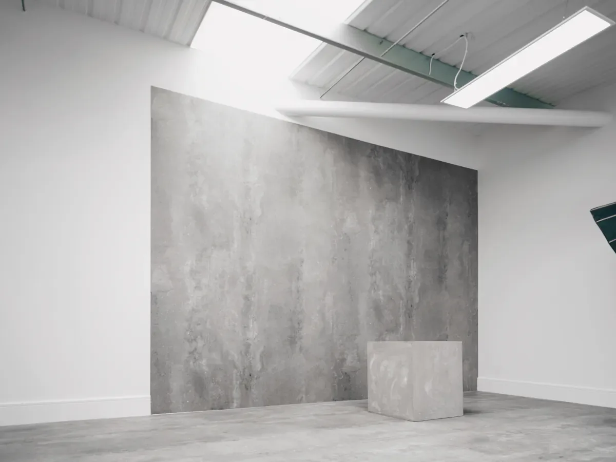 Textured concrete backdrop and plinth in The Loft